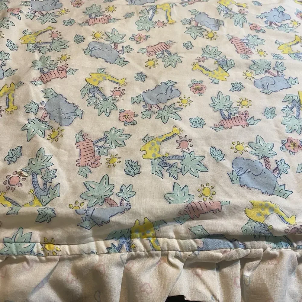 Vintage Novelty Crib Baby Coverlet Safari Jungle Animals Quilt Blanket 43”x33”